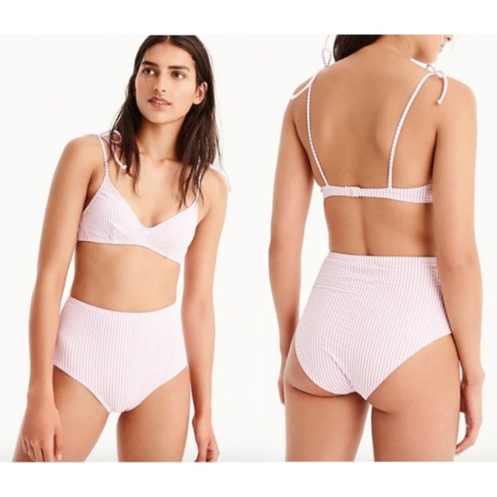 Jcrew pink seersucker high-waist bikini set xs/XXS